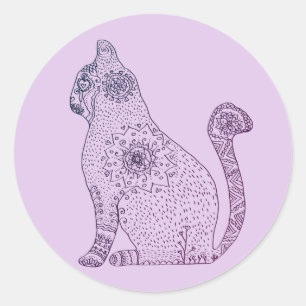 Mandala Cat Classic Round Sticker, Glossy Sticker