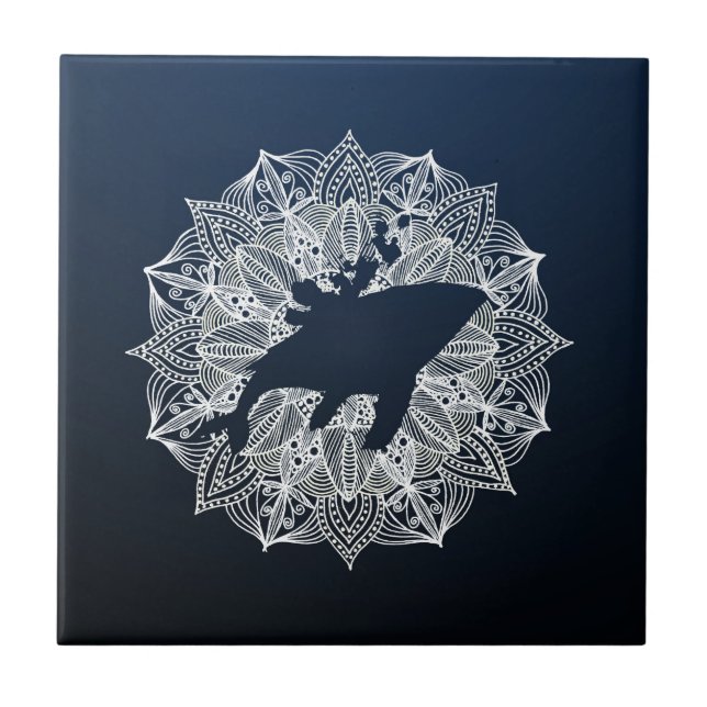 Mandala Circle Blue Humpback Whale Tile (Front)