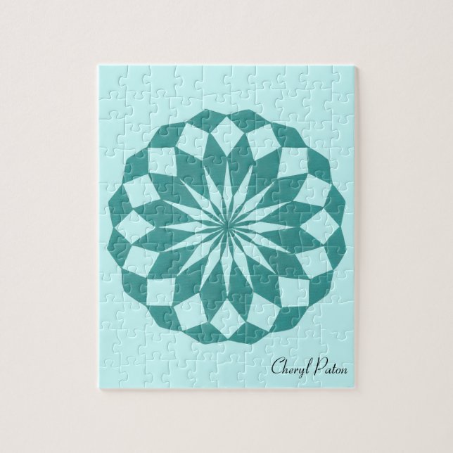 Mandala Circle Diamonds Turquoise Pattern Puzzle (Vertical)