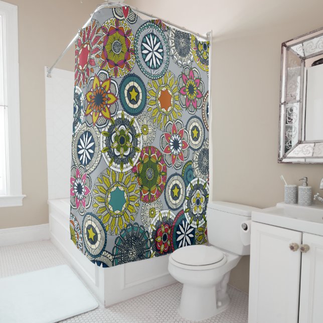 mandala cirque festival silver shower curtain (In Situ)