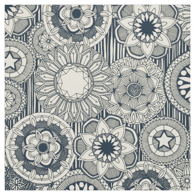 mandala cirque indigo cream fabric (Swatch)