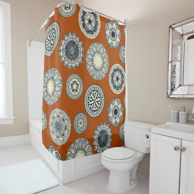 mandala cirque spot orange shower curtain (In Situ)