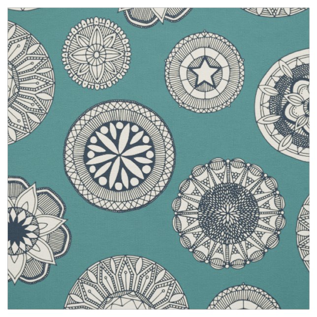 mandala cirque spot teal fabric (Swatch)