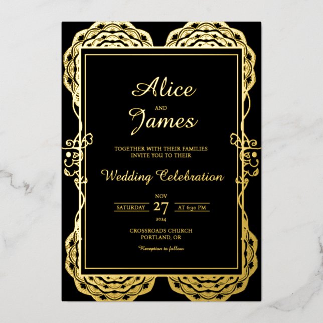 Mandala Classic Black Gold Foil Indian Wedding (Front)