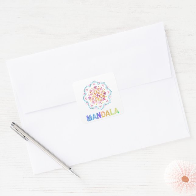 MANDALA COLORED LOTUS FLOWER SQUARE STICKER (Envelope)