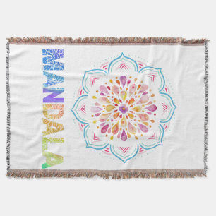 MANDALA COLORED LOTUS FLOWER THROW BLANKET