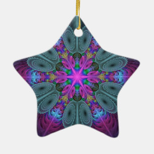 Mandala Colorful Fractal Art With Pink Star Ceramic Tree Decoration