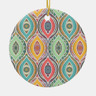 Mandala colorful Moroccan ethnic pattern Ceramic Tree Decoration