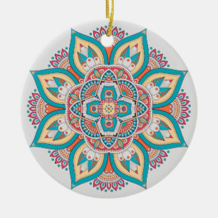 Mandala colorful Moroccan ethnic pattern Ceramic Tree Decoration