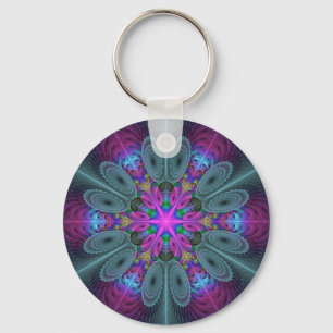 Mandala Colorful Striking Fractal Art Kaleidoscope Key Ring