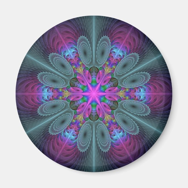 Mandala Colorful Striking Fractal Art Kaleidoscope Magnet (Front)