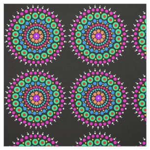Mandala colourful black bg fabric