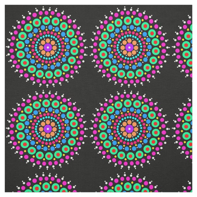 Mandala colourful black bg fabric (Swatch)