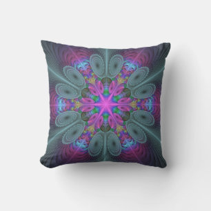 Mandala Colourful Spiritual Fractal Art With Pink Cushion