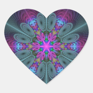 Mandala Colourful Spiritual Fractal Art With Pink Heart Sticker