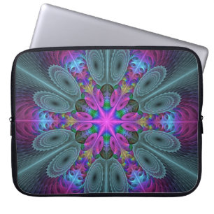 Mandala Colourful Spiritual Fractal Art With Pink Laptop Sleeve