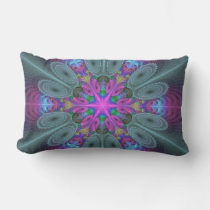Mandala Colourful Spiritual Fractal Art With Pink Lumbar Cushion