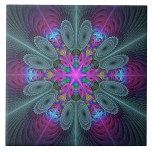 Mandala Colourful Spiritual Fractal Art With Pink Tile
