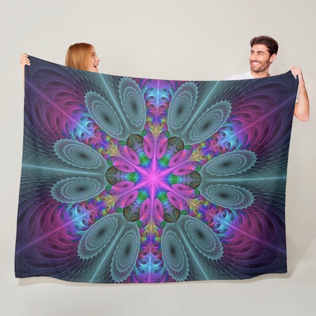 Mandala Colourful Striking Fractal Art Kaleidoscop Fleece Blanket (In Situ)