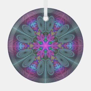 Mandala Colourful Striking Fractal Art Kaleidoscop Glass Tree Decoration