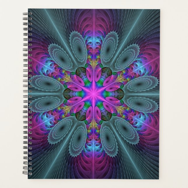 Mandala Colourful Striking Fractal Art Kaleidoscop Planner (Front)