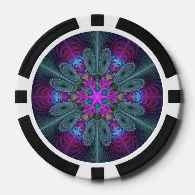 Mandala Colourful Striking Fractal Art Kaleidoscop Poker Chips (Front)