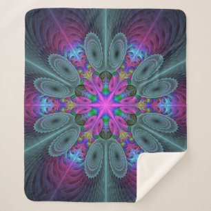 Mandala Colourful Striking Fractal Art Kaleidoscop Sherpa Blanket