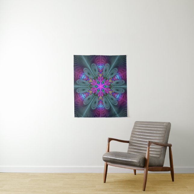 Mandala Colourful Striking Fractal Art Kaleidoscop Tapestry (In Situ)