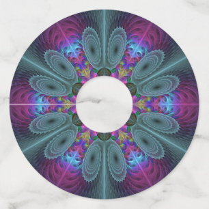 Mandala Colourful Striking Fractal Art Kaleidoscop Wine Glass Tag