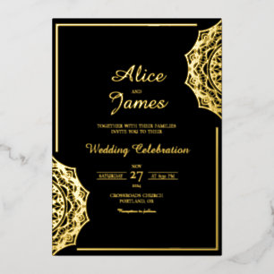 Mandala Corner Elegant Black Gold Foil Wedding