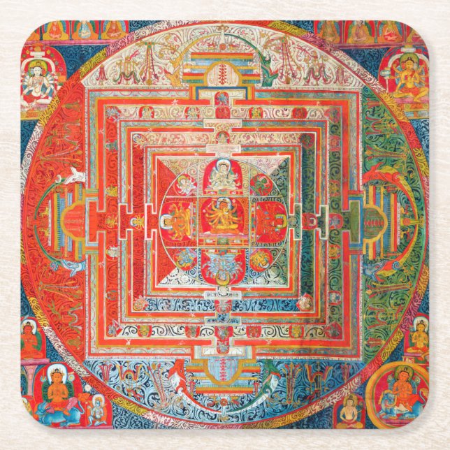 Mandala Cosmic Diagram for Meditation Square Paper Coaster (Front)