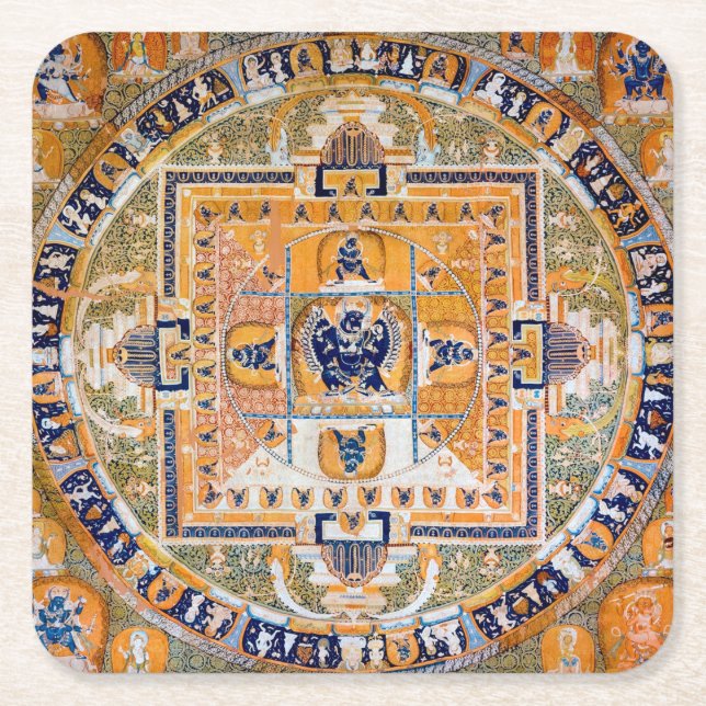 Mandala Cosmic Diagram for Meditation Square Paper Coaster (Front)