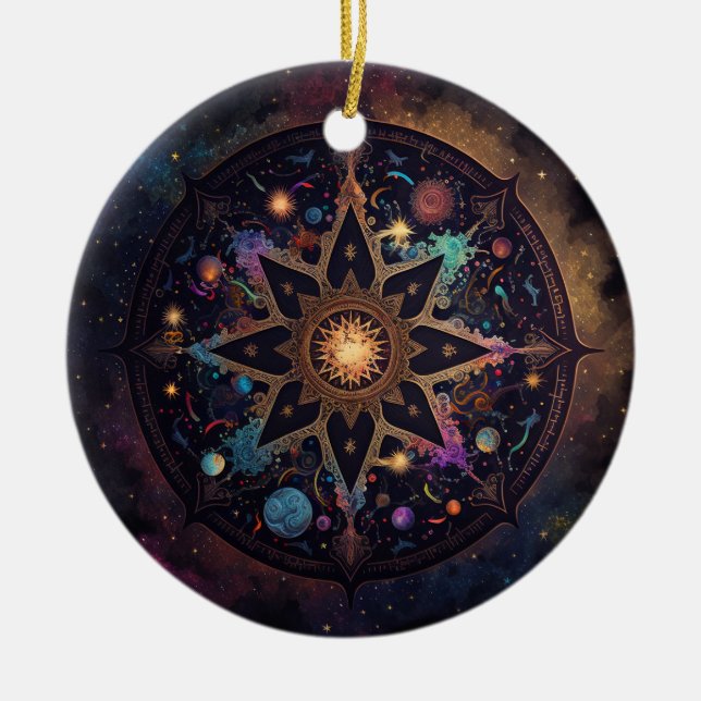Mandala Cosmic Visionary Art Ceramic Ornament (Front)