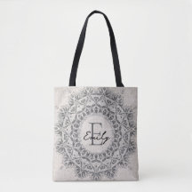 Mandala Custom Name Monogram Monochrome Light Grey