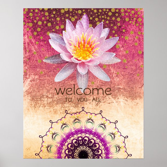 Mandala Damask  Lotus Welcome Yoga Meditation Poster (Front)