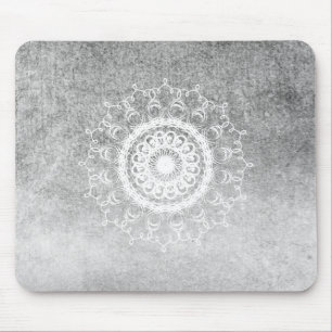 Mandala Damask Watercolor Yoga Black and White Mouse Pad