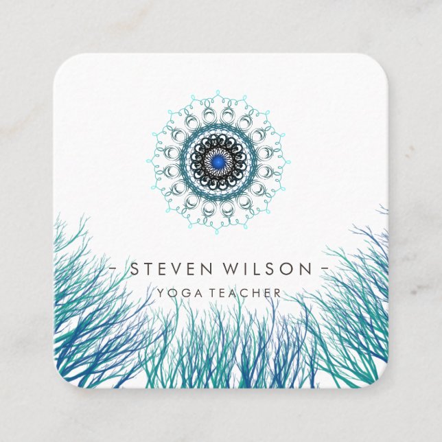 Mandala Damask Yoga Holistic Meditation Massage Sq Square Business Card (Front)