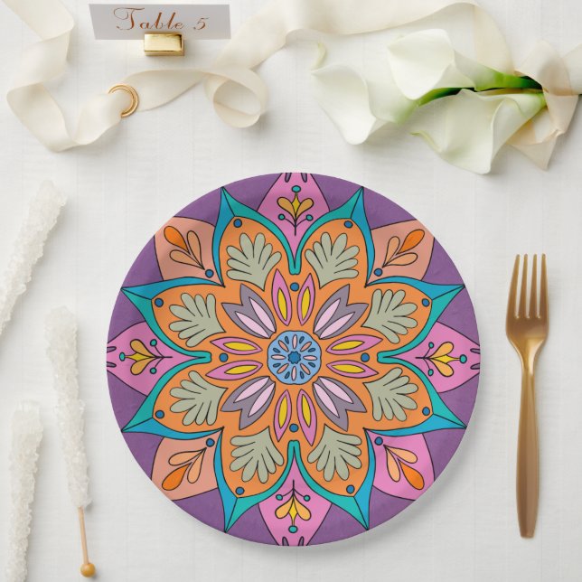 Mandala Decorativo de la India  Paper Plate (Wedding)
