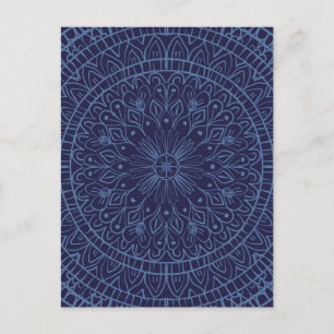 Mandala design in deep blue postcard