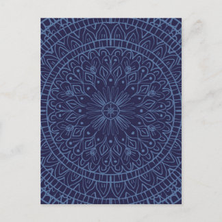 Mandala design in deep blue postcard