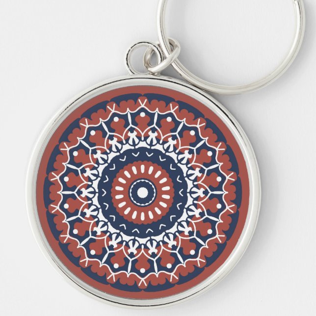 Mandala Design in red and blue colours keychain (Front)