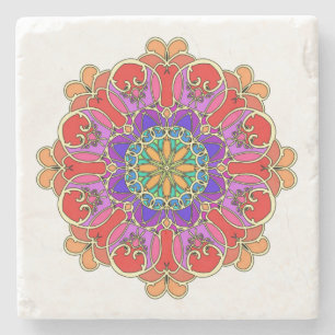 Mandala Design in rich jewel tones Stone Coaster