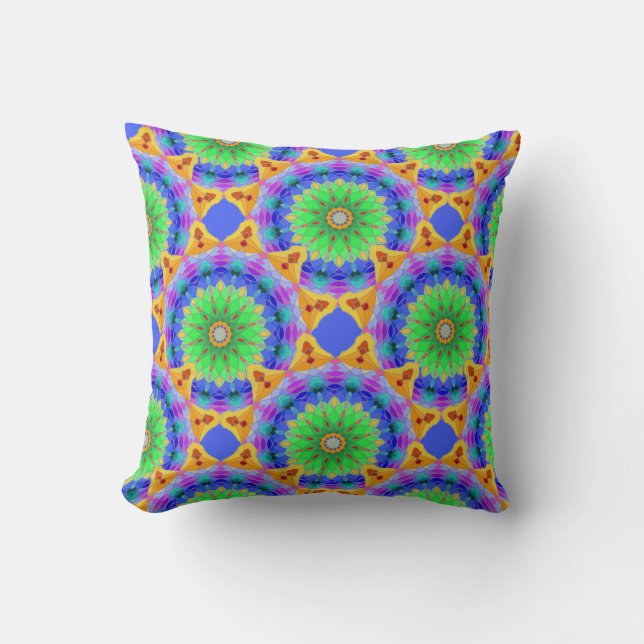 Mandala Design, Neon Kaleidoscope Cushion (Front)