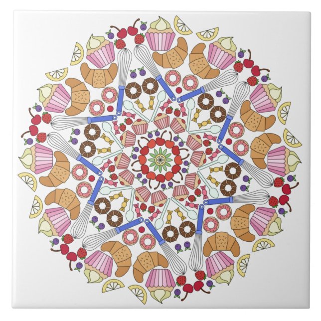 Mandala Design, Whimsical Kitchen Tile (Front)
