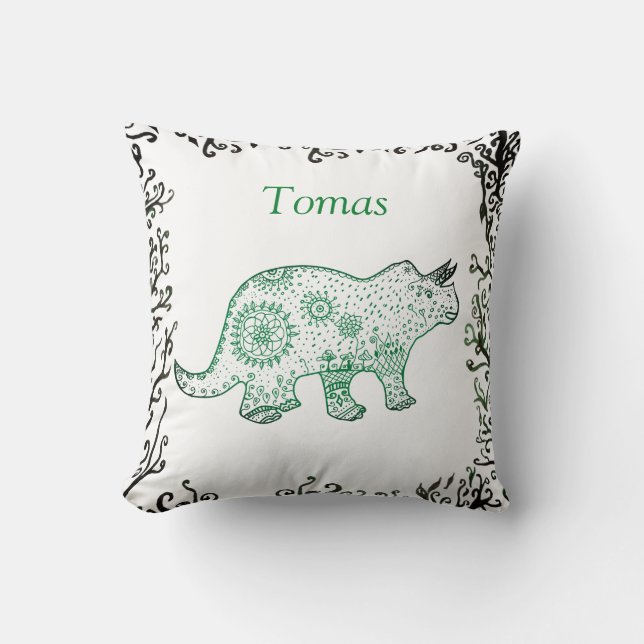 Mandala Dinosaur Art, Your Name  Throw Cushion (Front)