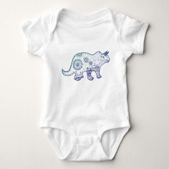 Mandala Dinosaur Drawing Baby Bodysuit (Front)