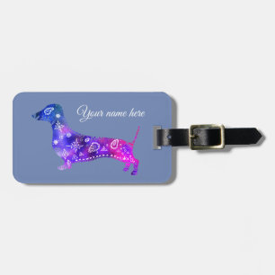 Mandala Dog, Dachshund Luggage Tag leather strap