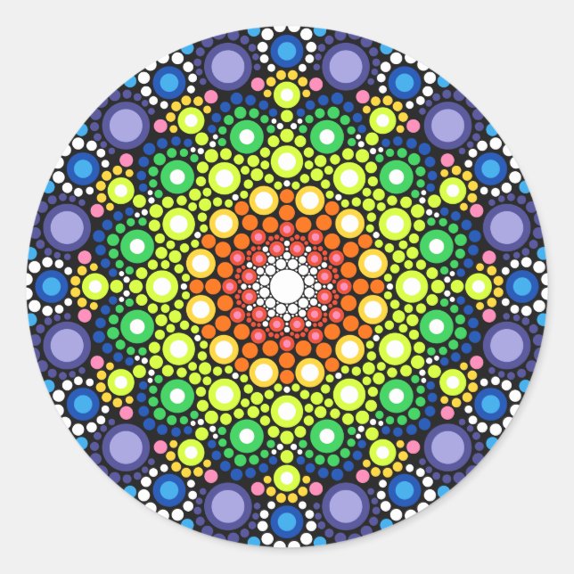 Mandala Dot Fractal Retro Hippie Trippy Dots Classic Round Sticker (Front)