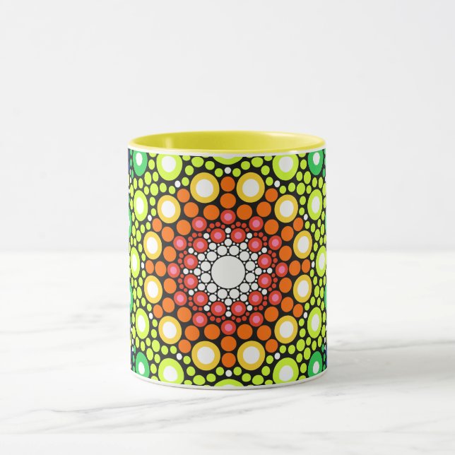 Mandala Dot Fractal Retro Hippie Trippy Dots Mug (Center)
