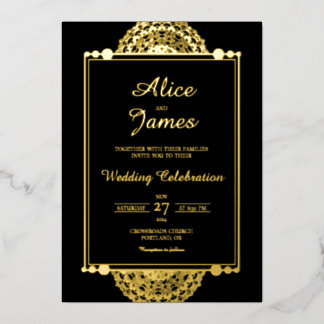 Mandala Double Frame Royal Black Gold Foil Wedding